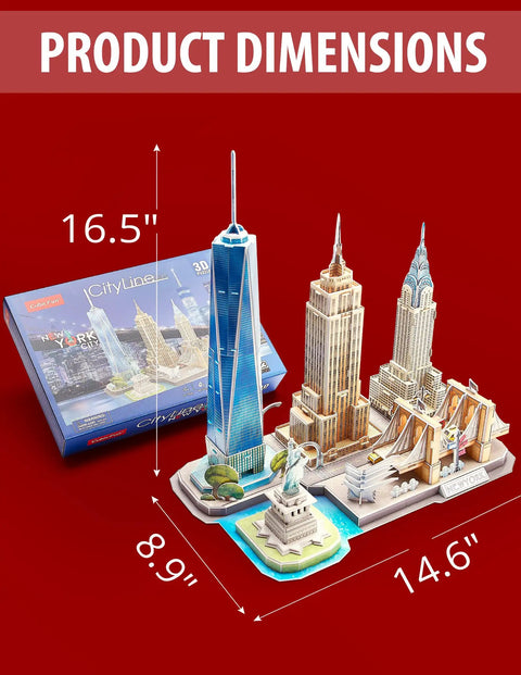 3D City Puzzle Kit For Kids 8-10: Build NYC Landmarks Like Statue Of Liberty, Brooklyn Bridge, And Chrysler Building - Epic, Challenging STEM Toy For Creative Builders And Weekend Projects., product dimensions 16.5 x 14.6 x 8.9 inches