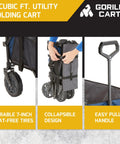 Collapsible Folding Outdoor Utility Wagon With Oversized 36x21x15 Inch Bed, 150 Lb Load, Blue, features wheels and handle detail