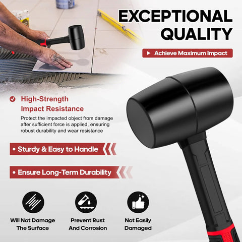 16oz Rubber Mallet Hammer With Double Faced Soft Head And Fiberglass Handle shown during floor installation.