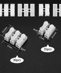 65 Piece Spring Wire Connector Set With Push In 2 Pin Quick Terminals For Electrical Projects Spring Clamp Cable Blocks CH 2 Style Wire Connectors Flame Retardant Insulated Plastic Construction Heavy Duty And Corrosion And High Temperature Resistant, showing white connectors on black background with measurements