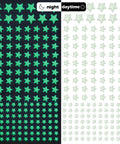 Glow In The Dark Stars Ceiling Decals 633 Realistic 3D Star Stickers lit and unlit comparison for bedroom decor.