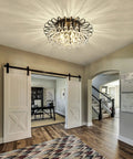 Dope Black Crystal Floral Chandelier 4 Light Fixture Dimmable Flush Mount Ceiling Light With Raindrop Crystals for living room