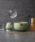 Matcha Whisk Set With Ceramic Bowl And All The Goods, Includes Bamboo Chasen, Holder Stand, Powder Sifter, Scoop, Measuring Spoon And Cup For Ceremonial Grade Tea, Mottled Green