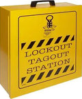 Unfilled Yellow Lockout Tagout Station Cabinet For Safety Lockout Gear, 16 Inch High By 14 Inch Wide By 6 Inch Deep, metal