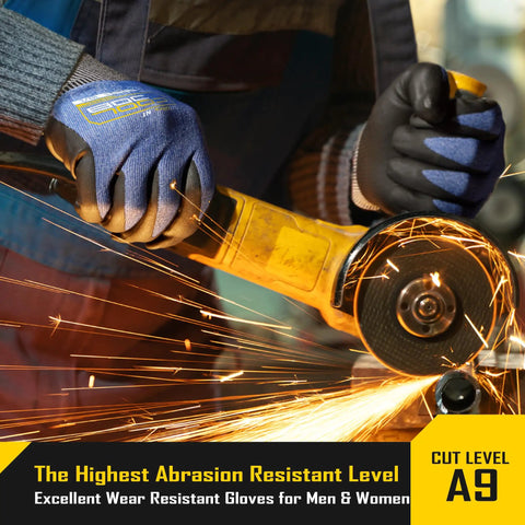 Cut Resistant Safety Work Gloves With Grip You Can Trust And Touchscreen Nitrile Coated Palm Heavy Duty For Glass And Metal Sheet Handling Blue Large 1 Pair ANSI A9 Level Up To 6000g