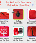 Go To Gate Check Car Seat Travel Bag For Airplane Lightweight Protective Cover For All Baby And Infant Car Seats Airport Essentials For Gate Check AirTag Compatible Red with features shown