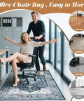 Two people using a rolling chair on a No Slip Office Chair Mat For Hardwood And Tile Floors 36 By 48 Inches Under Desk Carpet Protector For Rolling Computer Chairs Wheels Quiet Rolling And Floor Protection Machine Washable Chenille Blue.