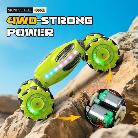 gesture control RC stunt car climbing a rocky terrain