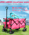 Pink All Terrain Folding Wagon Cart With Big Wheels Heavy Duty Collapsible Utility Cart 225 Lb Capacity in a field
