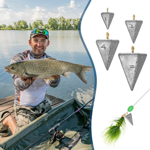 Angler holding a fish near a boat, side view of Assorted Pyramid Fishing Sinker Weights Kit 21 Pcs 1 3 4 6 Oz For Freshwater And Saltwater Fishing Great For Bass And Catfish Casting Surf Tackle Durable Corrosion Resistant Long Lasting Performance