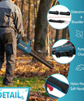Person using Cordless Leaf Blower 630 CFM 160 MPH 21V With Dual 4Ah Batteries And Charger Included Battery Powered Yard Care Tool
