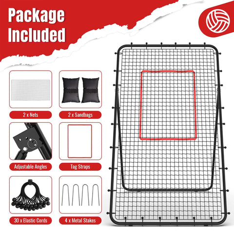 Volleyball Rebounder Net 7x4ft Two Net System With 5 Angle Adjustable Frame Ultra Durable Trainer for Spikes, Serves