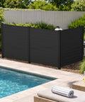 Outdoor Privacy Screen Kit 50 Inch Wide By 48 Inch High Black 3 Panel Fence Panels With Aluminum Posts installed by pool
