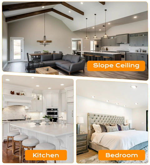 Modern living spaces with 4 Pack 4 Inch Swivel LED Recessed Light With Junction Box IC Rated Air Tight Ceiling Downlight.