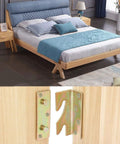 Heavy Duty Bed Rail Fittings With No Mortise Bed Brackets And Rust Proof Galvanized Steel Connectors installed on wooden bed frame.