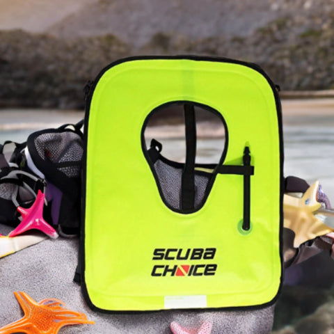 Adult Snorkel Vest With Name Box, Lightweight Adjustable Buoyancy Gear for Water Sports, Neon Yellow, Portable Nylon, TPU