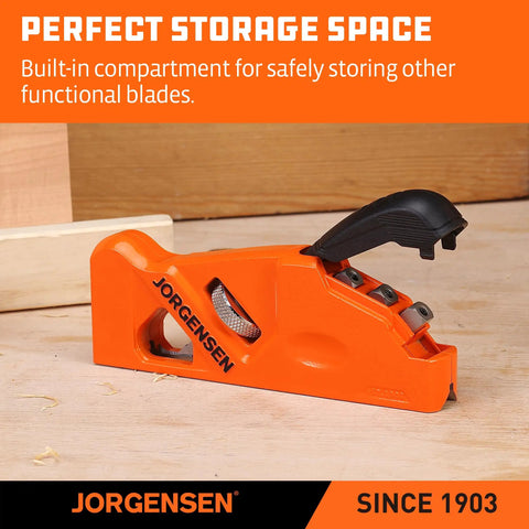 Shop Tough O1 Steel Chamfer Plane With Four Swappable Corner Edging Cutters For Buttery Smooth Wood Trimming And Top Shelf Detail Finishes Plus Dead Easy Built In Storage Keeps Your Garage Gear Tidy And Ready For Any Big Weekend Build - close-up of built-in storage compartment.