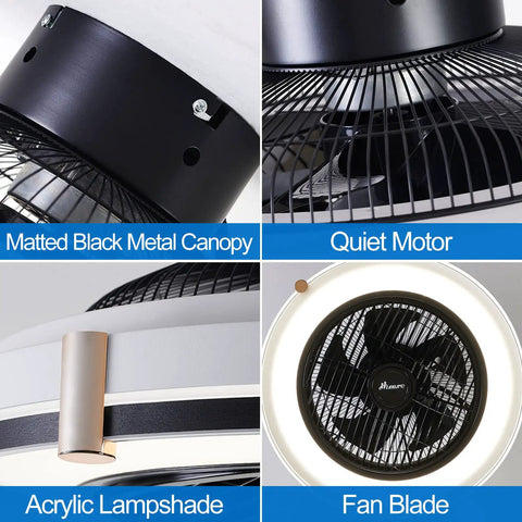 20 Inch Modern Enclosed Ceiling Fan With Light Low Profile Quiet Ceiling Fan For Bedroom Living Room Kitchen Built In Copper Motor