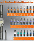 Image of a 24 In 1 Magnetic Ratchet Screwdriver Set Featuring Detachable Handle And Integrated Mini Wrench with various bits.