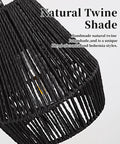 Close-up of Black Rattan Pendant Lights 7 Inch Modern Woven Fixtures Farmhouse Coastal Handwoven Lamp Shade Boho Chic