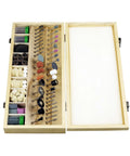 All In One 228 Piece Rotary Tool Accessories Kit For DIYers With One Eighth Inch Shank For Polishing, Grinding, Engraving Includes Sanding Bands, Grinding Stones, Wool Felt Wheels, And Wooden Case RA9228 displayed open