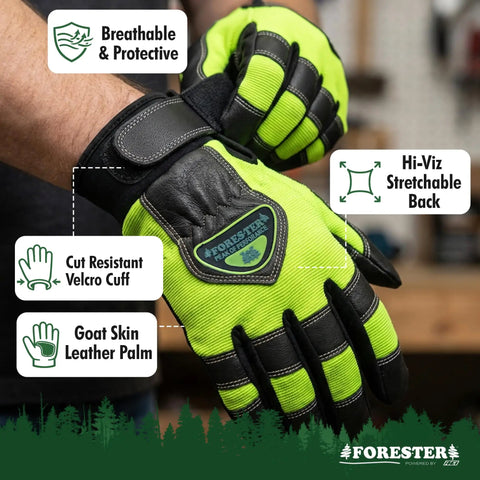 Hi-Vis Chainsaw Gloves With Anti-Vibration Padding And Cut-Resistant Kevlar Leather For Tree Cutting, logging, heavy duty woodworking