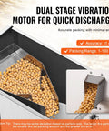 Straight Up Automatic Weighing And Sealing Bag Packing Machine For Flours Beans Grains 1 To 100 Grams, showcasing dual stage vibration motor and packed grains.