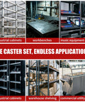 Heavy Duty 5 Inch Scaffold Rollaway Casters 4 Pack With Dual Brakes on industrial cabinets, workbenches, and utility carts.