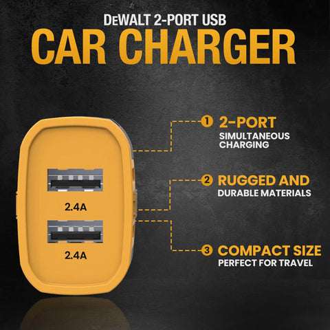 Image of Fast Charging Dual USB Car Charger Adapter 24W Cigarette Lighter USB A Ports showing two USB ports with 2.4A output.