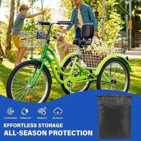 Heavy Duty Outdoor Trike Cover For Adult Three Wheel Bikes 75L 30W 44H 420D on black storage bag
