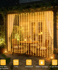 Curtain Lights Battery Operated 300 LED Fairy String Lights 9.8 Foot By 9.8 Foot Backdrop For Bedroom Wedding Indoor Decor Warm White Cordless With Timer Dense Glow For Large Windows