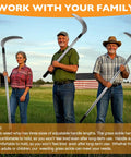 Family using Long Reach Weeding Tool Set With Serrated Double Edged Blade in a field for easy yard work and cleanup.
