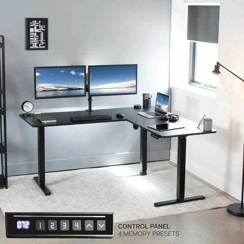 Corner Standing Desk With Electric Height Adjustment 63 X 55 Inch Reversible L Shaped Workstation for Home Office