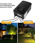 Low Voltage Landscape Lighting Transformer With Photocell Sensor And Timer, dual zone control for garden pathway and step lights.