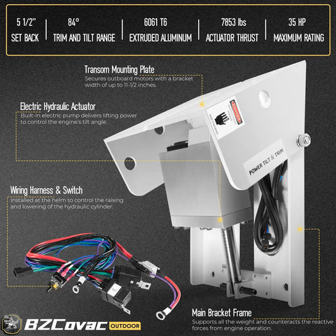 Power Tilt And Trim Unit For Outboard Motors Up To 35 HP With Electric Hydraulic System PT 35, components and wiring shown
