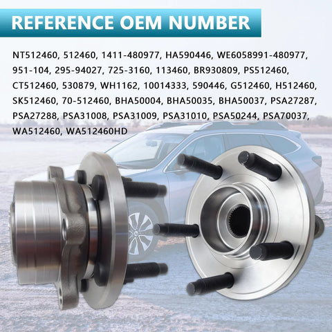 512460 Front and Rear Wheel Hub Bearing Assembly Without ABS for 2011 to 2019 Ford Explorer and 2013 to 2019 Ford Police SUV