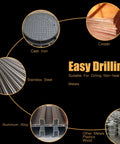 Diagram showing metals like cast iron, copper, stainless steel, and aluminum alloy for Three Sixteenth Inch HSS M35 Cobalt Twist Drill Bits.