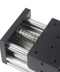 Close-up of Pro Grade 100mm CNC Linear Stage Actuator with Dual Optical Axis Rails and 1605 Ball Screw for DIY CNC Router Machine