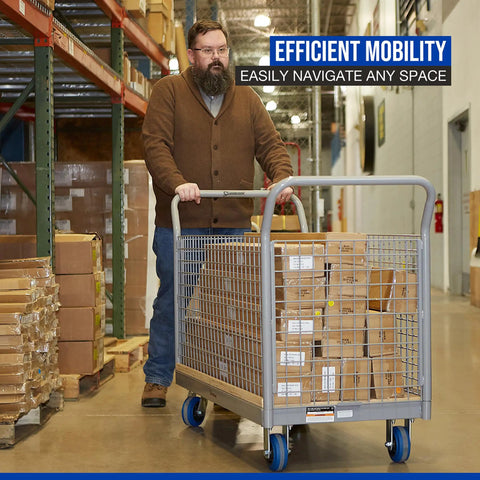 Steel Frame Platform Cart With Removable Mesh Panels And Plywood Deck Built As A True Shop Beast For Rolling Totes Boxes And Bins Features Five Inch Nonmarking Wheels That Handle Two Thousand Pounds Of Gear With No Sweat