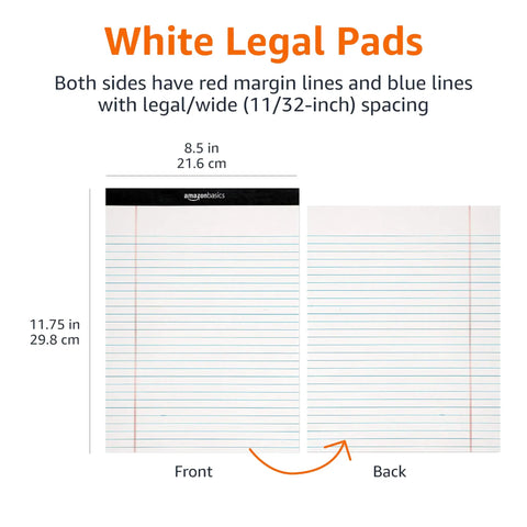White Ruled Lined Writing Note Pads 12 Pack With 50 Perforated Sheets Each Letter Size White Paper And Sturdy Chipboard Backing Straight Top Shelf Stationery For Your Daily Desk Grind showing front and back views.