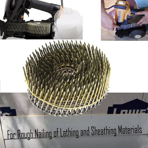 1-1/2 Inch Hot-Dipped Galvanized 15 Degree Collated Wire Coil Siding Nails Full Round Head Ring Shank 0.092 Inch For Rough Nailing Lathing And Sheathing 1600 Count