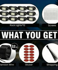 12 Pod White Rock LED Underglow Lights Kit 6000K Pure White IP68 Waterproof For Trucks with accessories and extension wire