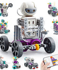 24-In-1 STEM Circuit Robot Kit for Kids ages 8-12 showing robots, modules, robot heads, and smartphone control.