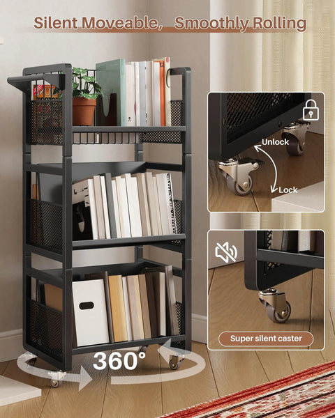 Super Sturdy Double Sided Rolling Book Cart With Triple Tier Open Shelving And Magnetic Book Supports Built Tough For Busy Libraries And Classrooms Across America
