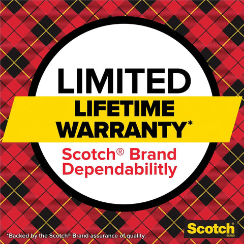 Limited Lifetime Warranty badge with Scotch Brand Dependability logo and red plaid background