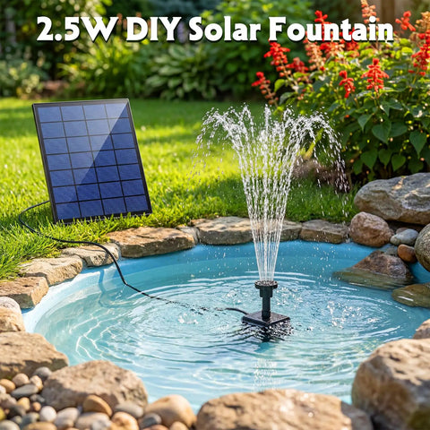 Separate Solar Panel Solar Fountain Pump Kit With 2.5W Panel 6 Nozzles 10Ft Cable in garden pond