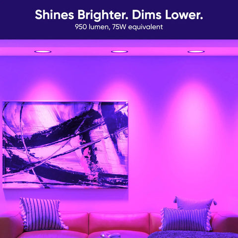 Living room lit by Color Changing BR30 Wi Fi Smart Bulb With E26 Base, 75W Equivalent 950 Lumens, 16 Million Colors Plus Tunable White