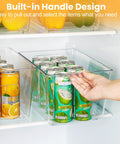 Large clear pantry bins with built-in handles for easy access, ideal for fridge organization to keep the mess tight.