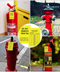 Top Shelf 50 Pack Fire Extinguisher Inspection Tags With Four Year Monthly Record Log on various fire equipment in red and yellow.