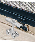 Heavy Duty Sliding Door Track Roller Wheel For Wardrobes And Closets, installed on industrial steel track for smooth operation